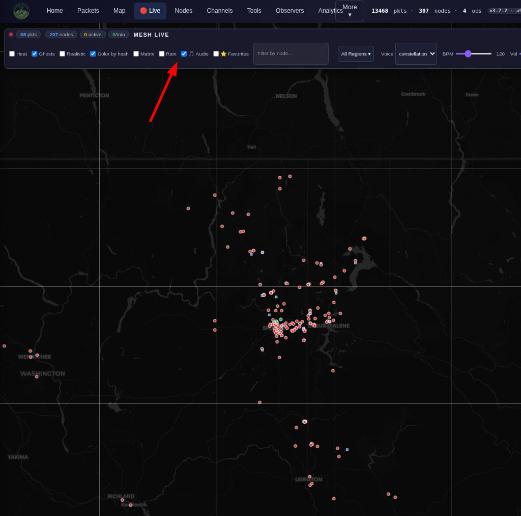 Screenshot showing the audio alert option on the live mesh map