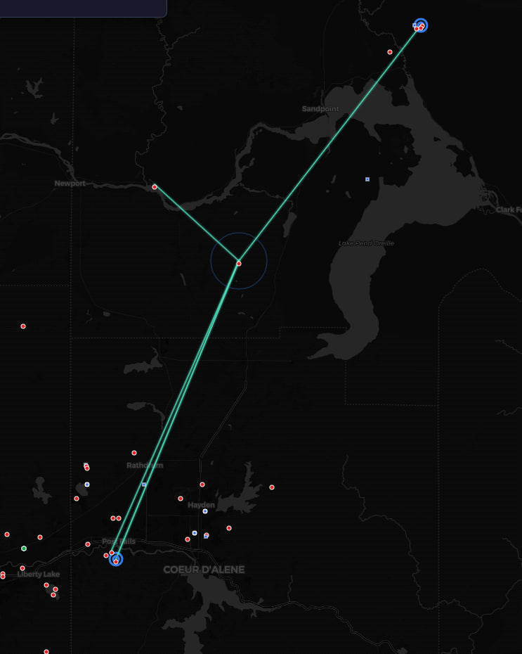 MeshCore live map showing active nodes across the region