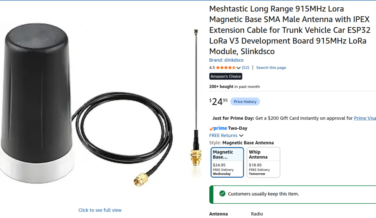 MeshCore antenna mounted on a car roof for wardriving
