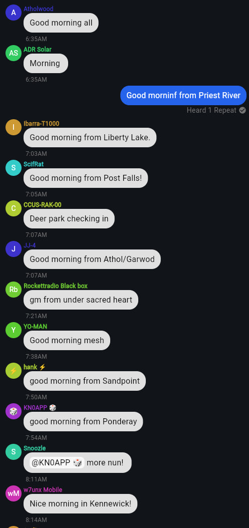 Screenshot showing ping responses received from nodes across the region